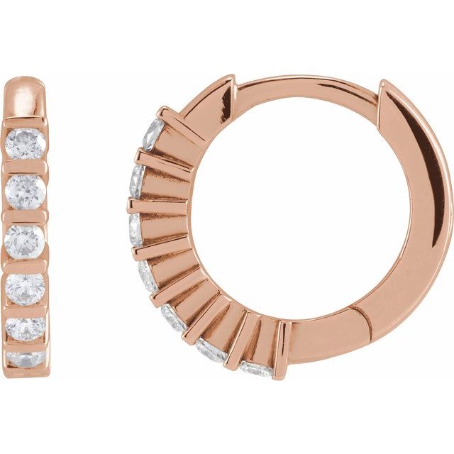 14K Gold Natural Diamond Hinged Hoop Earrings