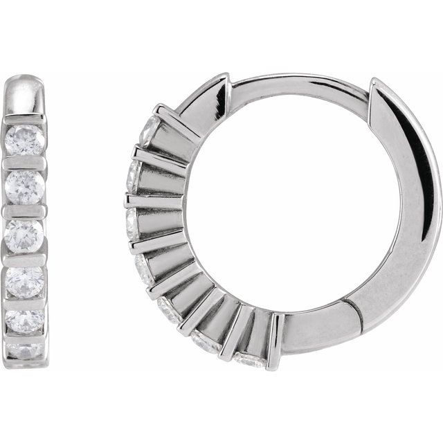 14K Gold Natural Diamond Hinged Hoop Earrings