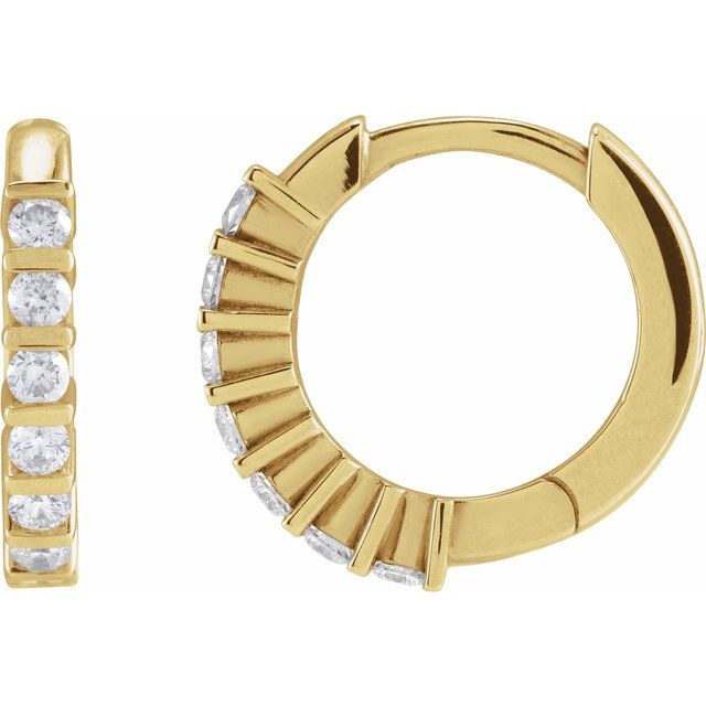 14K Gold Natural Diamond Hinged Hoop Earrings