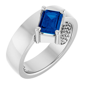 Lab-Grown Emerald & Sapphire Asymmetric Solitaire Rings in 14K Gold & Silver