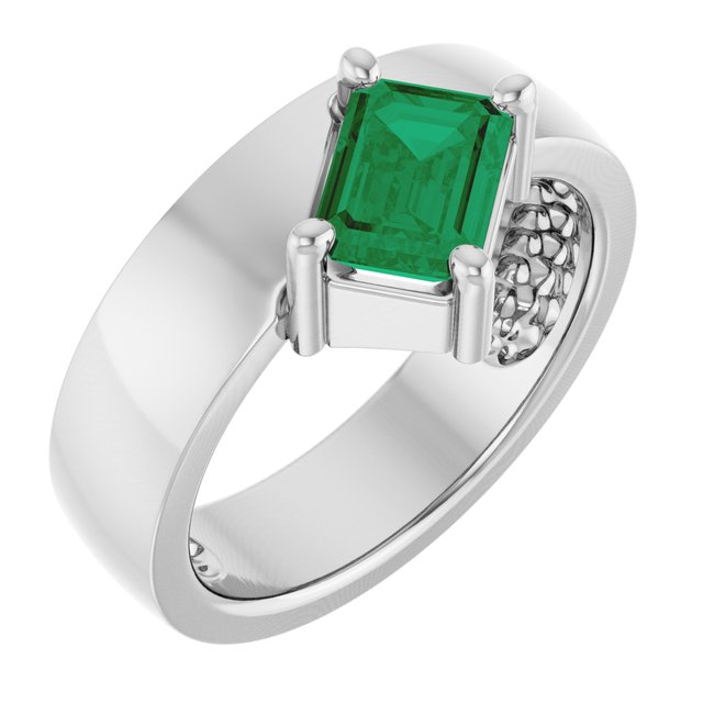 Lab-Grown Emerald & Sapphire Asymmetric Solitaire Rings in 14K Gold & Silver