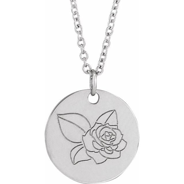 June Rose Birth Flower Necklace in 14K Gold, Sterling Silver and Platinum