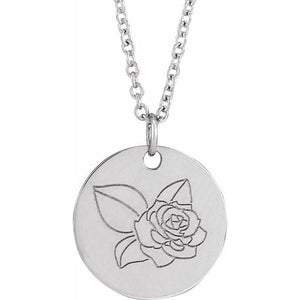 June Rose Birth Flower Necklace in 14K Gold, Sterling Silver and Platinum