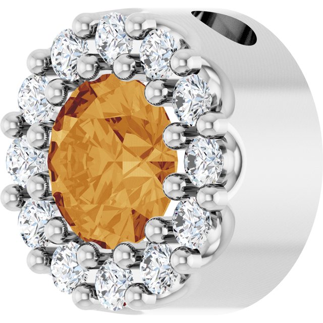 14K White Gold Natural Citrine 6mm Halo Pendant with 1/8 CTW Diamond