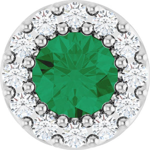 0.08 CTW Lab-Grown Emerald & Natural Diamond Halo Pendant in 14K Gold, Silver & Platinum