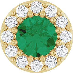 0.08 CTW Lab-Grown Emerald & Natural Diamond Halo Pendant in 14K Gold, Silver & Platinum