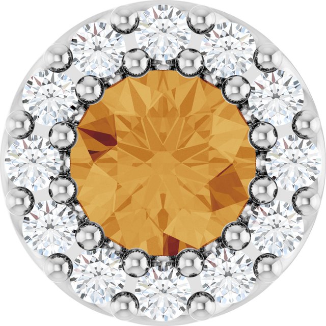 14K White Gold Natural Citrine 6mm Halo Pendant with 1/8 CTW Diamond