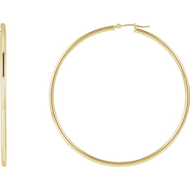 14K Yellow Gold 15 mm Polished Tube Hoop Earrings