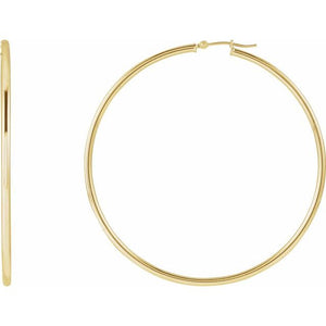 Round Tube Hoop Earrings | 14K Gold options* | 13–60 Mm × 2 Mm | Round | Friction Backs | Polished