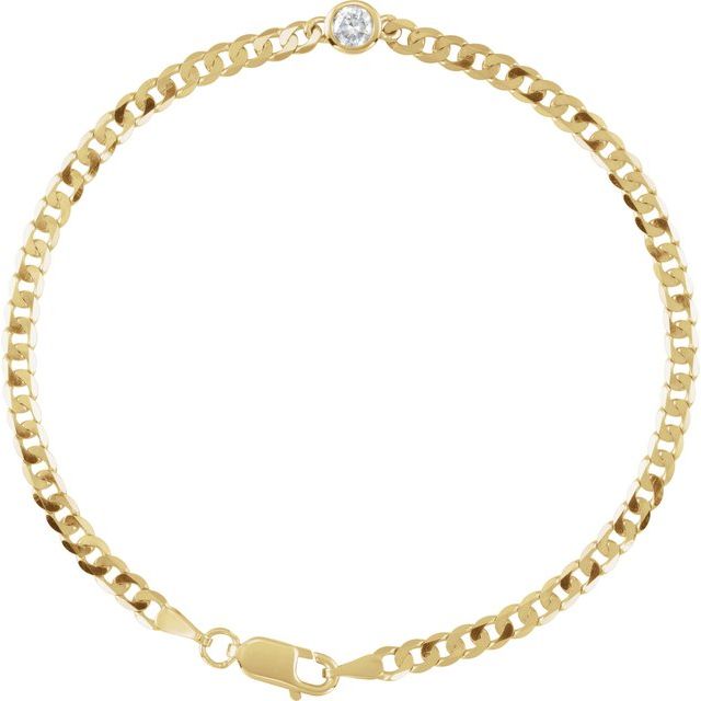 14K Yellow Gold, 7x5 mm Natural Diamond Link Bracelet - Elegant Design