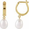 14K Yellow Gold Cultured White Freshwater Pearl Hoop Earrings