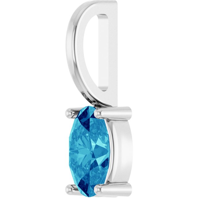 14K White Gold Natural Aquamarine Solitaire Pendant Charm - 5x3 mm