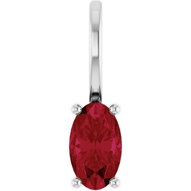 Lab-Grown Ruby Solitaire Charm Pendant | 14K Gold, Silver & Platinum | Oval | Polished