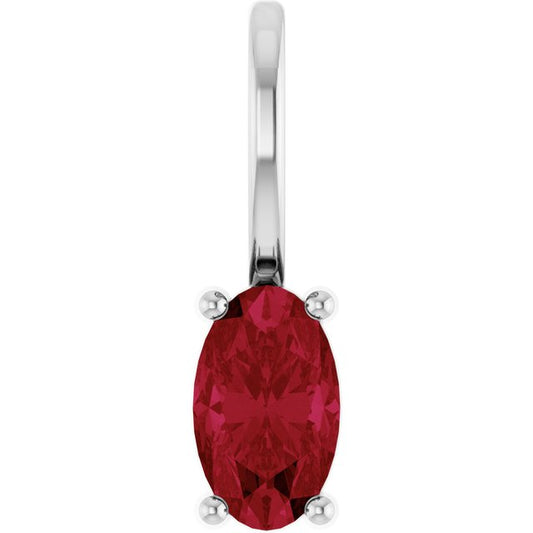 Lab-Grown Ruby Solitaire Charm Pendant | 14K Gold, Silver & Platinum | Oval | Polished