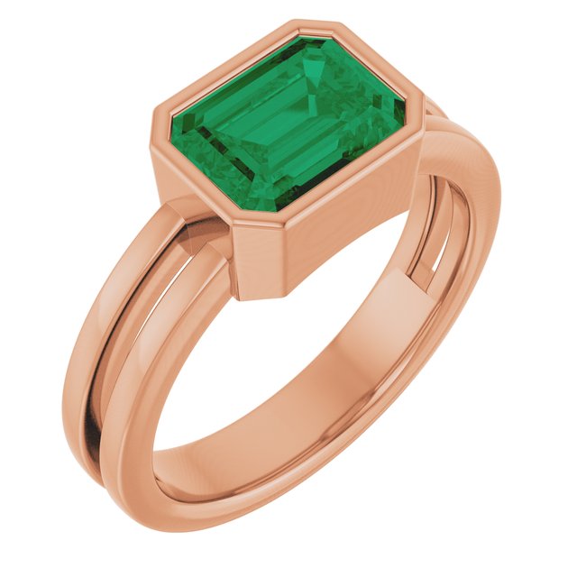 14K Gold Lab-Grown Emerald Solitaire Ring