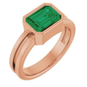 14K Gold Lab-Grown Emerald Solitaire Ring