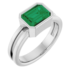 14K Gold, Sterling Silver & Platinum Lab-Grown Emerald Solitaire Ring - Options Available
