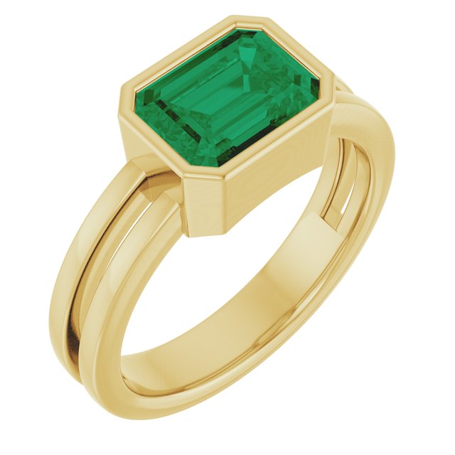 14K Gold Lab-Grown Emerald Solitaire Ring
