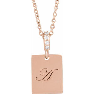 14K White Gold .02 CTW Natural Diamond Engravable Necklace 16-18”