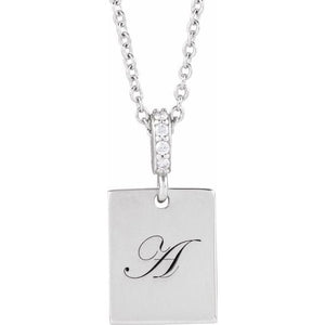 14K White Gold .02 CTW Natural Diamond Engravable Necklace 16-18”