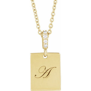 14K White Gold .02 CTW Natural Diamond Engravable Necklace 16-18”