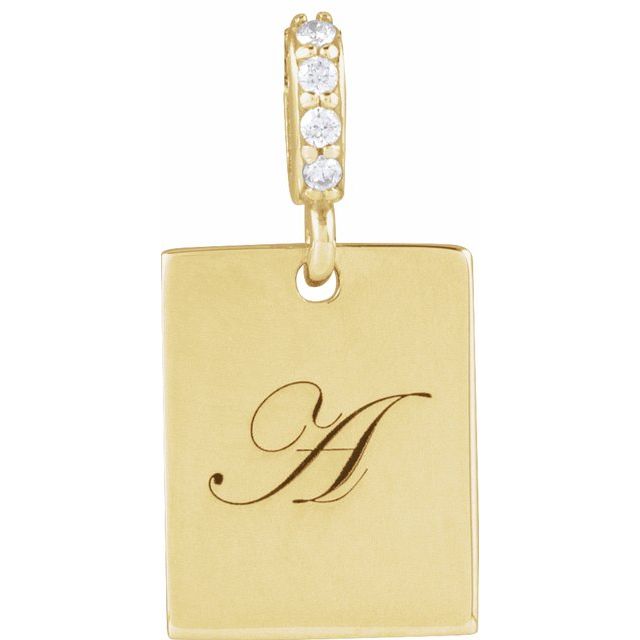 14K White Gold Polished Diamond Pendant with Engravable Surface - 0.02 CTW Natural Diamond