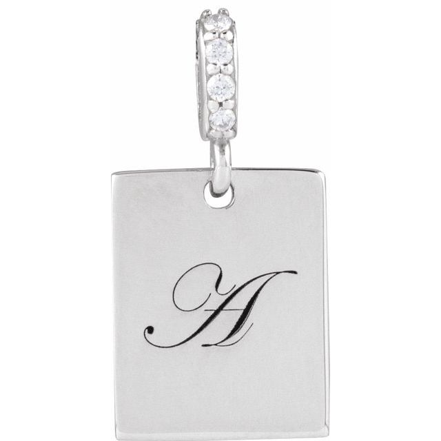 14K White Gold Polished Diamond Pendant with Engravable Surface - 0.02 CTW Natural Diamond