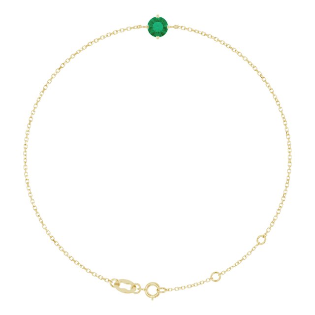 14K Yellow Gold, 5 mm Lab-Grown Emerald Bracelet - Elegant Design