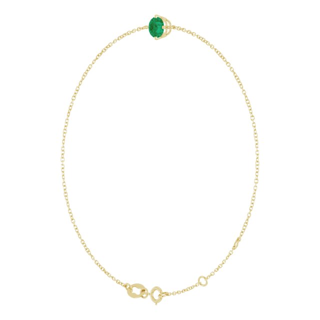 14K Yellow Gold, 5 mm Lab-Grown Emerald Bracelet - Elegant Design