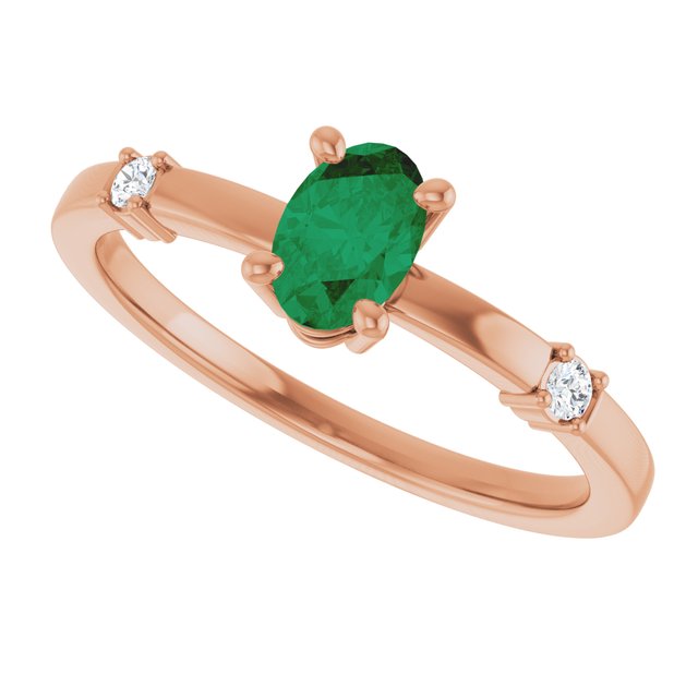 14K White Gold Oval Lab-Grown Emerald & Natural Diamond Ring