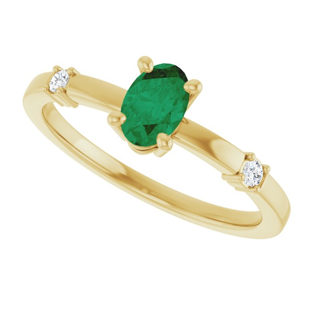 14K White Gold Oval Lab-Grown Emerald & Natural Diamond Ring