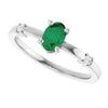 14K White Gold Oval Lab-Grown Emerald & Natural Diamond Ring