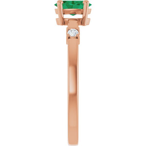 14K White Gold Oval Lab-Grown Emerald & Natural Diamond Ring