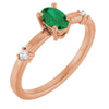 14K White Gold Oval Lab-Grown Emerald & Natural Diamond Ring