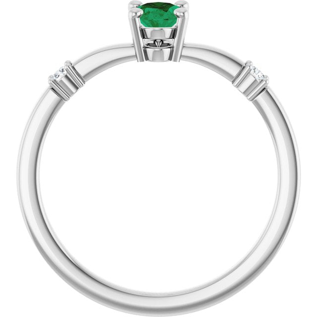 14K White Gold Oval Lab-Grown Emerald & Natural Diamond Ring