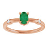 14K White Gold Oval Lab-Grown Emerald & Natural Diamond Ring