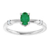 14K White Gold Oval Lab-Grown Emerald & Natural Diamond Ring