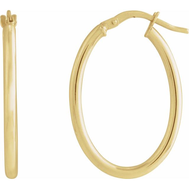 14K Yellow Gold 28 mm Elongated Oval Tube Hoop Earrings