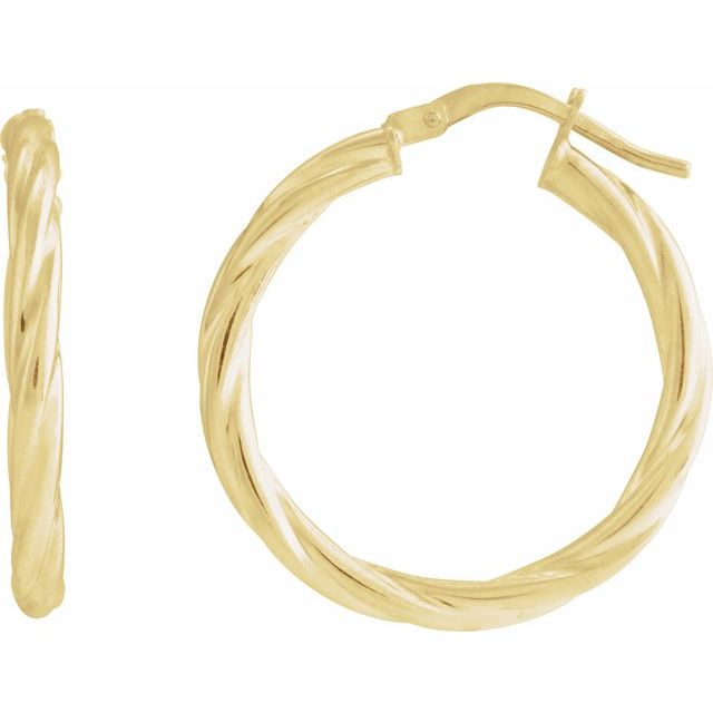 14K Yellow Gold 15mm Twisted Tube Hoop Earrings - Elegant Design