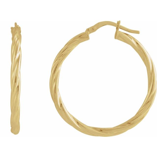 14K Gold Hollow Twisted Hoop Earrings - Options Available