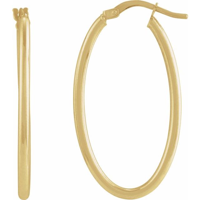 14K Yellow Gold 28 mm Elongated Oval Tube Hoop Earrings