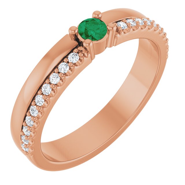1/8 CTW Lab-Grown Emerald & Natural Diamond Family Ring in 14K Gold & Silver