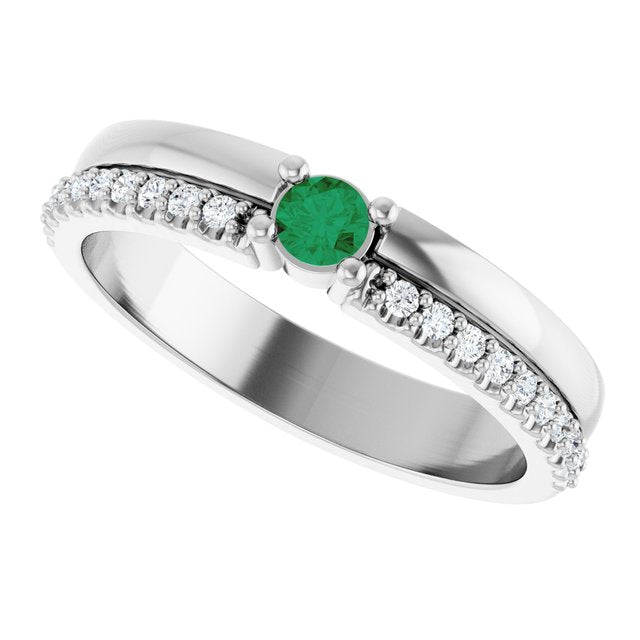 14K Yellow Gold Lab-Grown Emerald & Natural Diamond Accent Ring