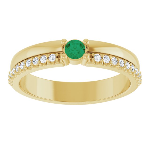 14K Yellow Gold Lab-Grown Emerald & Natural Diamond Accent Ring