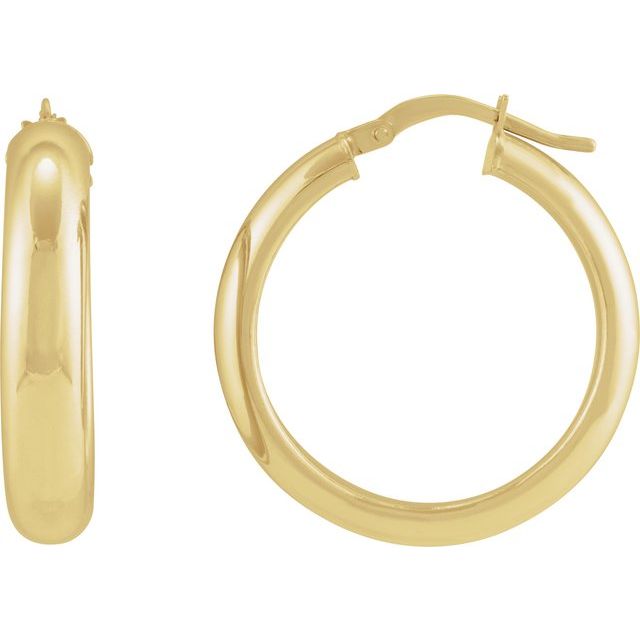 14K Gold Half Round Tube Hoop Earrings