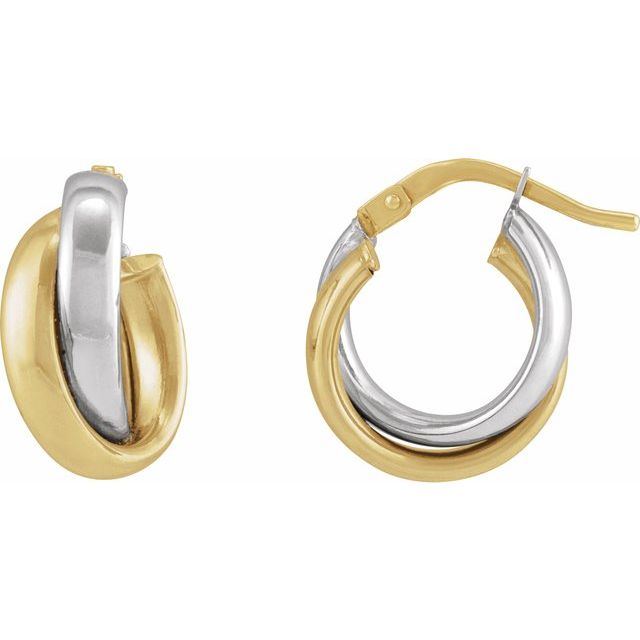 14K Yellow/White Gold 15 mm Double Tube Hoop Earrings