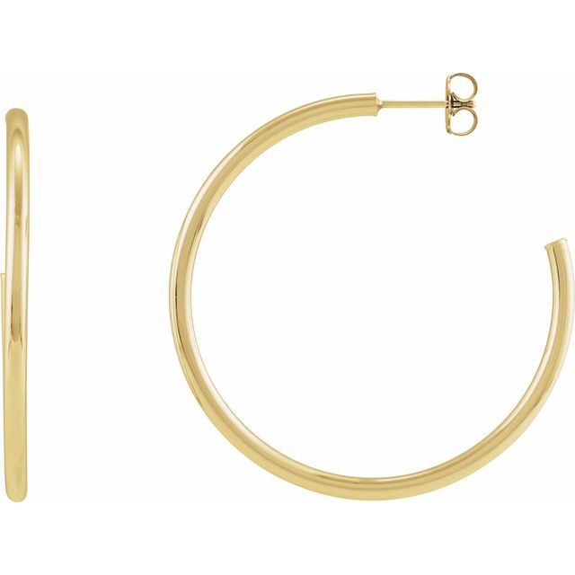 14K Gold Hollow Open Tube Hoop Earrings - Options Available