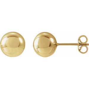 Polished 8mm Ball Earrings in 14K Gold with Friction Backs