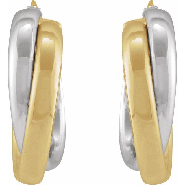 14K Yellow/White Gold 15 mm Double Tube Hoop Earrings