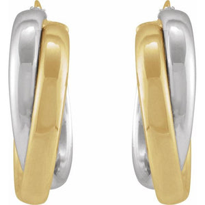 14K Yellow/White Gold 15 mm Double Tube Hoop Earrings